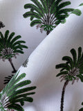 Olive Block Printed Palms on Belgian Linen / Home Decor and Upholstery Fabric by the Yard or Fat Quarter - Annabel Bleu