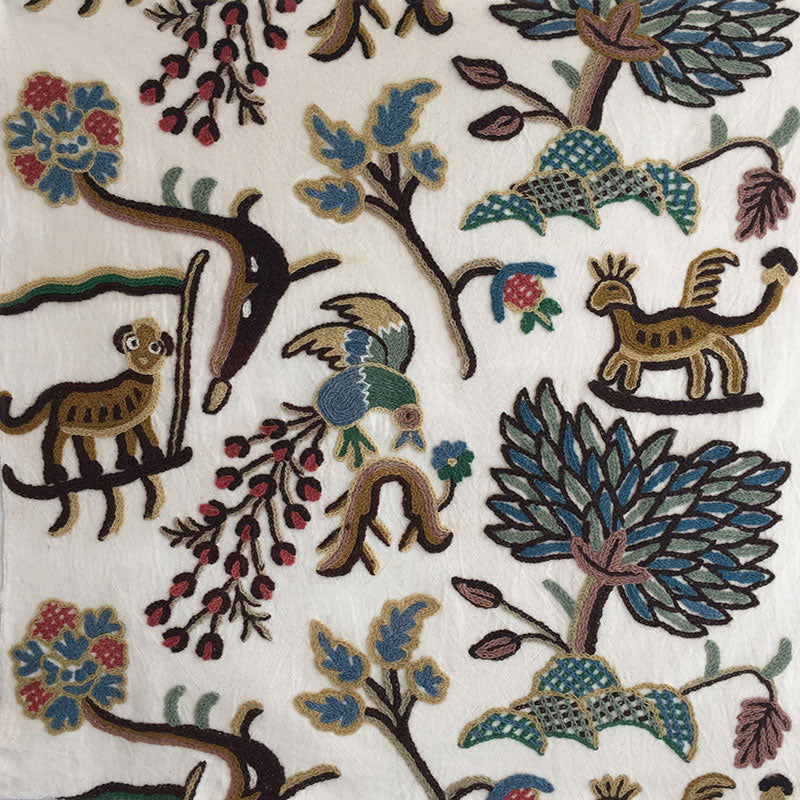 Colonial Crewel: Embroidered Schumacher Fabric by the Yard