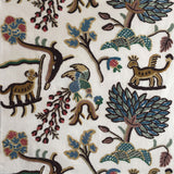 Colonial Crewel: Embroidered Schumacher Fabric by the Yard - Annabel Bleu