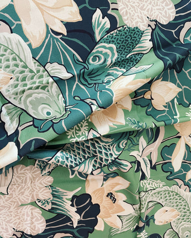 Jade Koi Garden: Cotton Printed Drapery Fabric by the Yard - Annabel Bleu