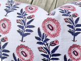Mauve, Navy, and Pink Block Printed Floral Pillow Cover: Available in 10 Sizes - Annabel Bleu