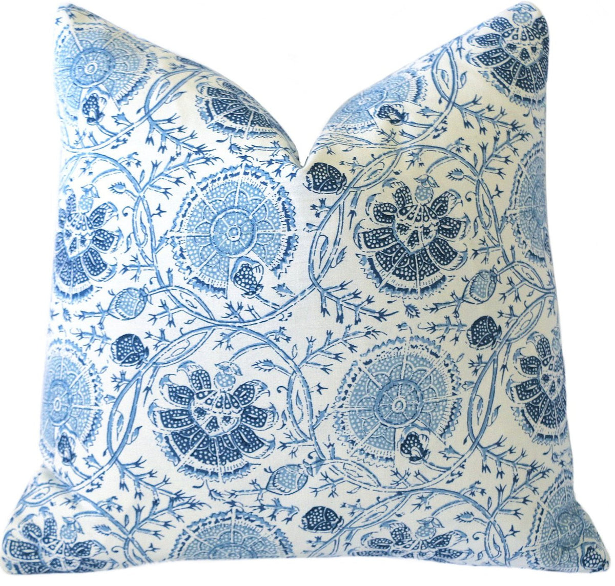 Blue Beige Floral Print Throw Pillow Cover Spun Polyester 