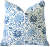 Block Printed Blue Floral Pillow Cover - Annabel Bleu