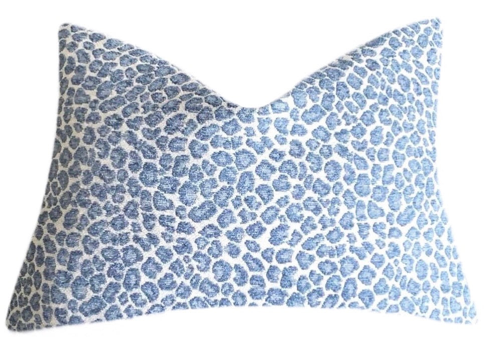 Light Blue Chenille Leopard Pillow Cover Available in 10 Sizes Annabel Bleu