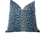 Navy Antelope Outdoor Pillow Cover / Fawn Outdoor Pillow cover / Blue Patio Pillow / Porch Pillow Cover / Outdoor 12x18 18x18 20x20 - Annabel Bleu