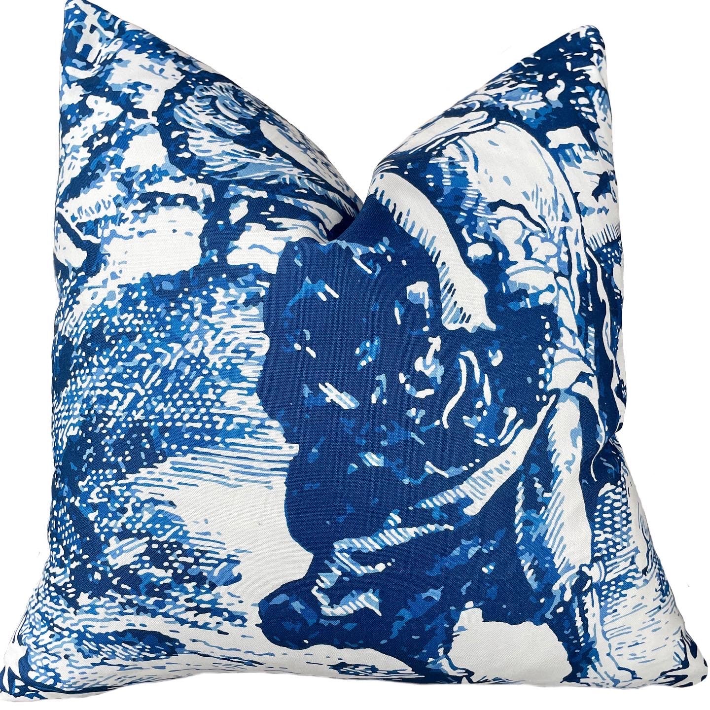 Schumacher Indigo Modern Toile Pillow Cover | Annabel Bleu, image size:1440x1440