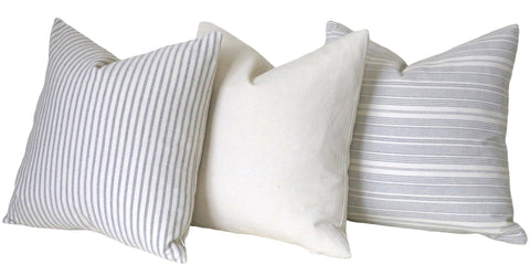 Coordinated Pillow Covers / Farmhouse Euro Sham Pillow 24x24 / Ticking Stripe 20x20 / Solid Grey 16x24 / Light Grey 18x18 / 26x26 Gray Pillow Cover - Annabel Bleu