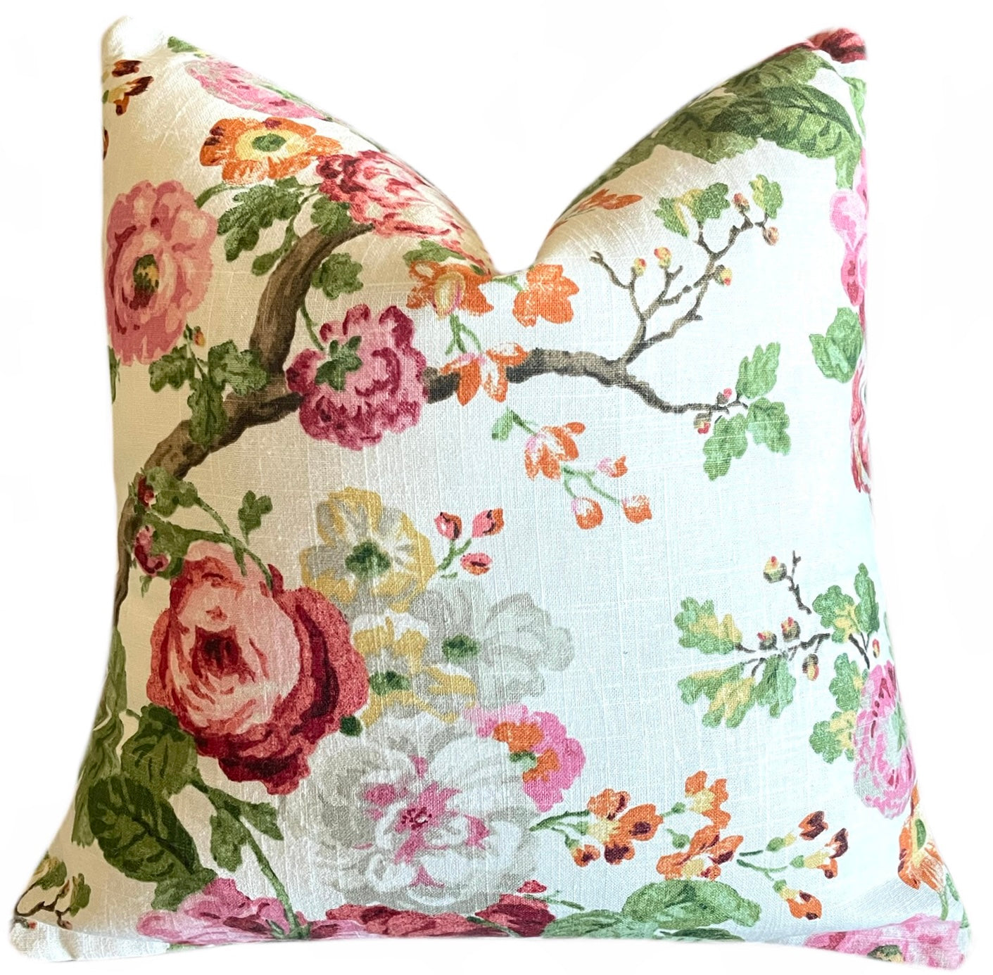 Embroidered Sage Floral Large Throw Pillow, 16 x 24