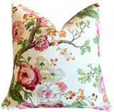 Wentworth Rose Pillow Cover in Pink & Orange / English Floral Pillow / Available in 10 Sizes - Annabel Bleu