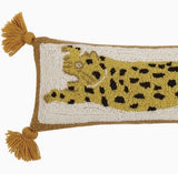 Cheetah Wool Hooked Pillow with Tassels - Annabel Bleu