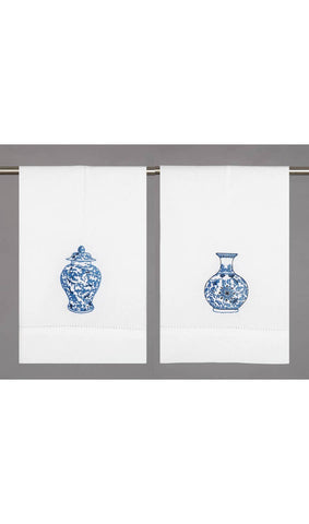 Embroidered Chinoiserie Guest Towel - Annabel Bleu