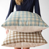 Set of 3: Bree Block Print & Aggie Plaid Pillow Covers - Annabel Bleu