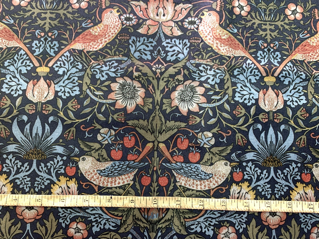Navy Strawberry Thief: Velvet William Morris Upholstery Fabric by the yard  / Historic Velvet Home Fabric / High End Upholstery Velvet