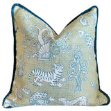 Schumacher “Animalia” Pillow Cover With Silk Velvet Piping - Annabel Bleu
