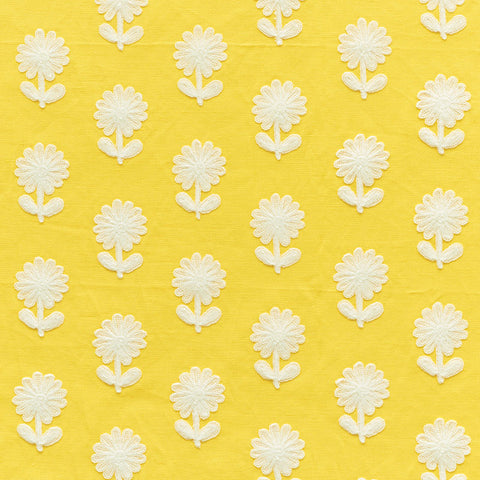 Paley: Yellow and White Embroidered Schumacher fabric by the yard - Annabel Bleu