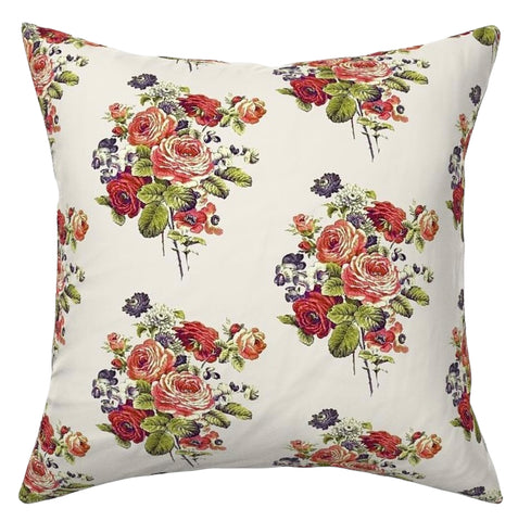 Antique French Roses and Poppies Linen Pillow Cover: Sorbet - Annabel Bleu