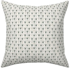 Sage + Cream Calico Block Printed Linen Pillow Cover: Available in 10 Sizes
