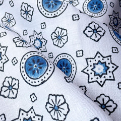 Amina: Indigo Block Printed Tiles on Belgian Linen / Home Decor and Upholstery Fabric by the Yard or Fat Quarter