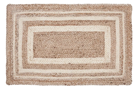Natural and Cream Bordered Jute Woven Rug with Pad - Annabel Bleu