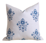Schumacher pillow cover / Blue and Ivory Pillow cover / Block Print Pillow Cover / Floral Pillow Cover - Annabel Bleu