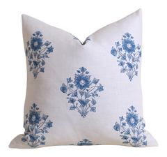 Schumacher Beatrice Bouquet Pillow cover / Blue and Ivory Pillow cover / Block Print Pillow Cover / Floral Pillow Cover