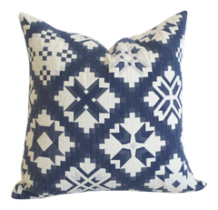 Folk Art Quilted Schumacher Pillow Cover, in Navy